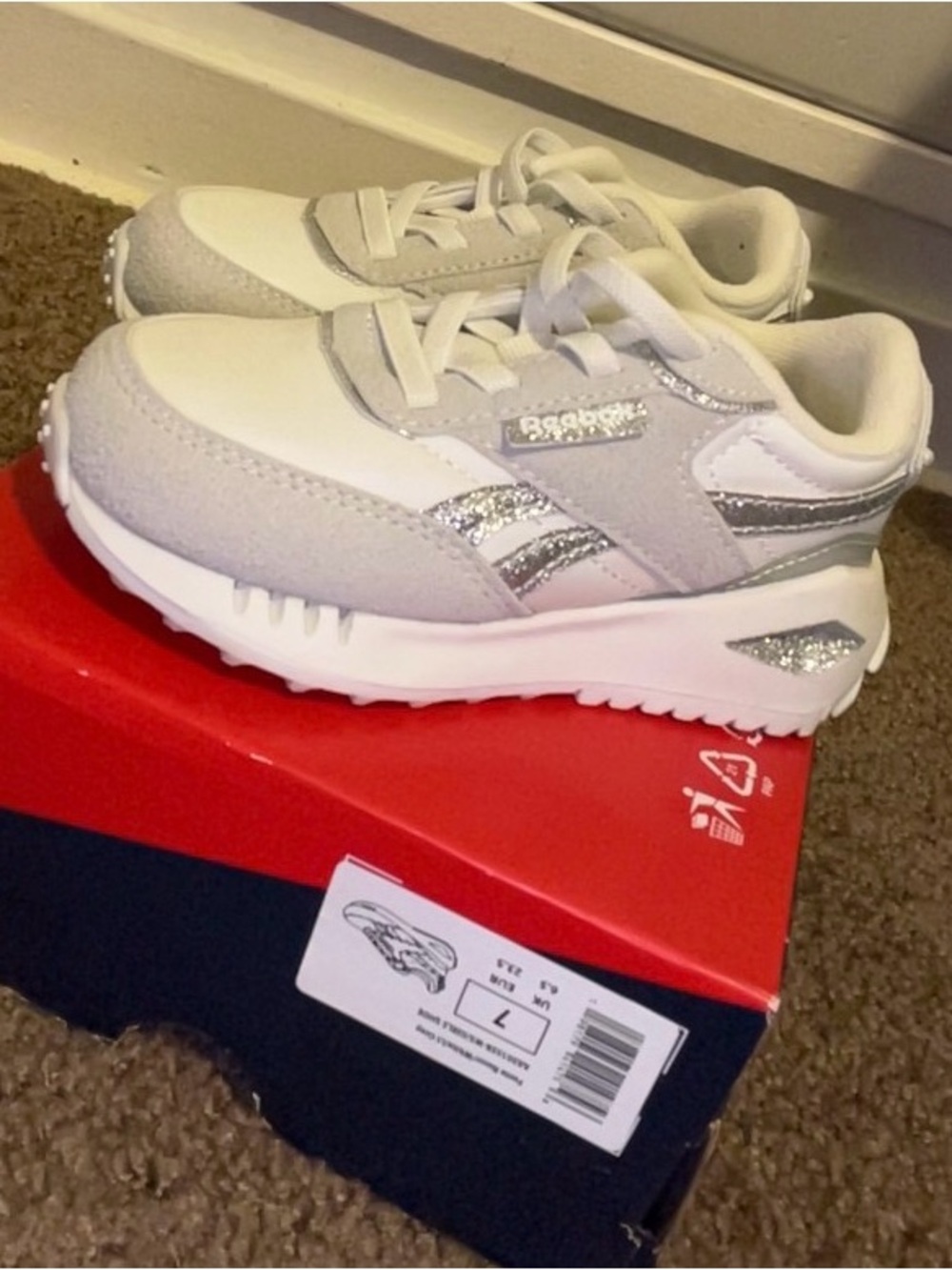 Reebok Kids White & Silver Glitter Accent Sneakers